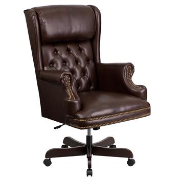 Flash Furniture High Back Traditional Tu&#39;ed Brown Leather So&#39; Executive Ergonomic Office Chair With Oversized Headrest