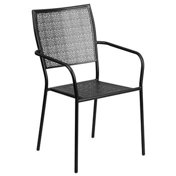 Flash Furniture Indoor/Outdoor Patio Arm Chair with Square Back, Steel, Black