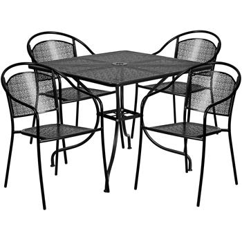 Flash Furniture Commercial Grade 35.5 in Square Black Indoor/Outdoor Steel Patio Table Set with 4 Round Back Chairs