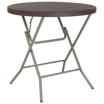Flash Furniture Folding Table, 31.5&quot; Round, Plastic/Rattan, Brown