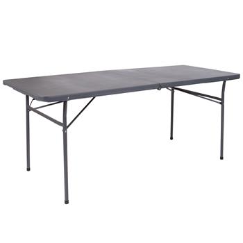 Flash Furniture Bi-Fold Plastic Folding Table With Carrying Handle, 6&#39;, Dark Gray