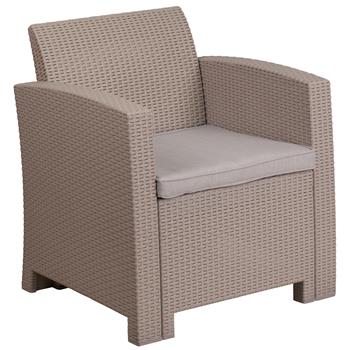 Flash Furniture Chair with All-Weather Cushion, Faux Rattan, Light Gray