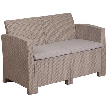 Flash Furniture Loveseat with All-Weather Cushions, Faux Rattan, Light Gray