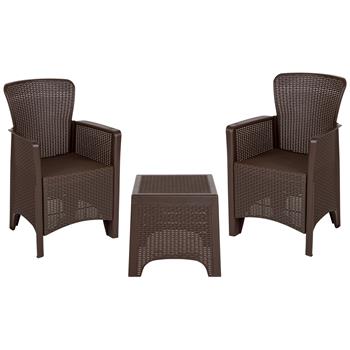 Flash Furniture Chair Set with Matching Side Table, Faux Rattan/Plastic, Chocolate