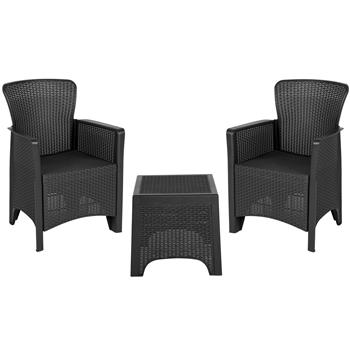 Flash Furniture Chair Set with Matching Side Table, Plastic/Faux Rattan, Dark Gray