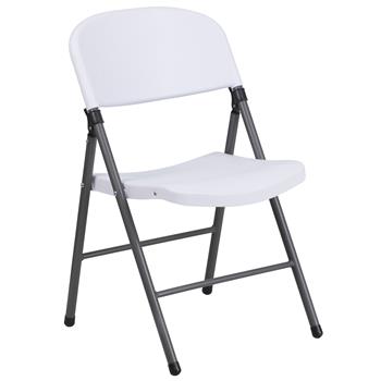 Flash Furniture HERCULES Series 330 lb. Capacity White Plastic Folding Chair with Charcoal Frame
