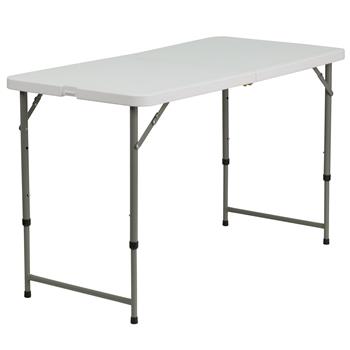 Flash Furniture Height Adjustable Folding Table, Plastic, Granite White, 24&#39;&#39; W x 48&#39;&#39; L