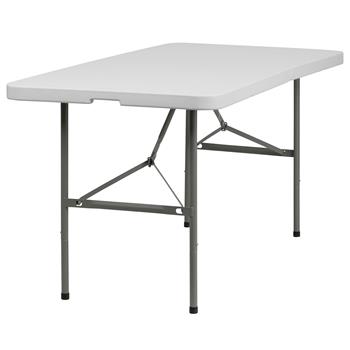 Flash Furniture Bi-Fold Granite Plastic Folding Table, 5&#39;, White