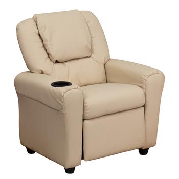 Flash Furniture Contemporary Vinyl Kids Recliner With Cup Holder And Headrest, Beige