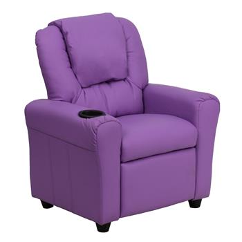 Flash Furniture Contemporary Vinyl Kids Recliner With Cup Holder And Headrest, Lavender