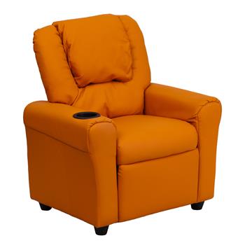 Flash Furniture Contemporary Vinyl Kids Recliner With Cup Holder And Headrest, Orange