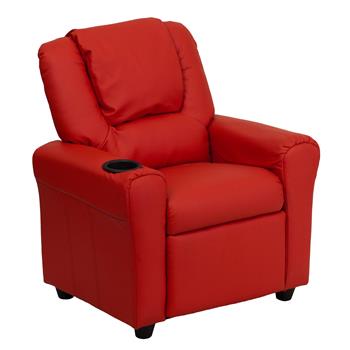 Flash Furniture Contemporary Vinyl Kids Recliner With Cup Holder And Headrest, Red