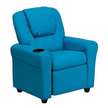 Flash Furniture Contemporary Vinyl Kids Recliner With Cup Holder And Headrest, Turquoise