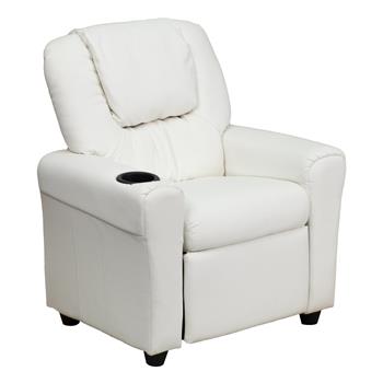 Flash Furniture Contemporary Vinyl Kids Recliner With Cup Holder And Headrest, White