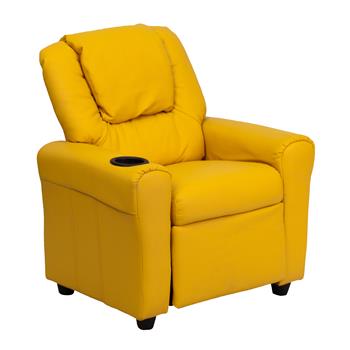 Flash Furniture Contemporary Vinyl Kids Recliner With Cup Holder And Headrest, Yellow