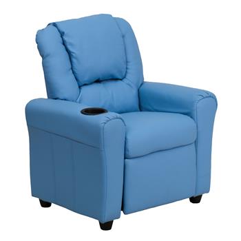 Flash Furniture Contemporary Vinyl Kids Recliner With Cup Holder And Headrest, Light Blue