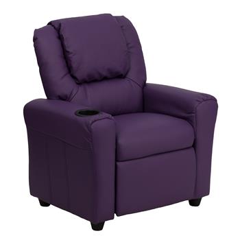 Flash Furniture Contemporary Vinyl Kids Recliner With Cup Holder And Headrest, Purple