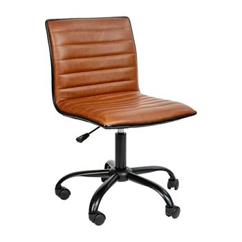 Flash Furniture Designer Brown Ribbed Swivel Task Chair, Low Black, Armless, Black Frame And Base