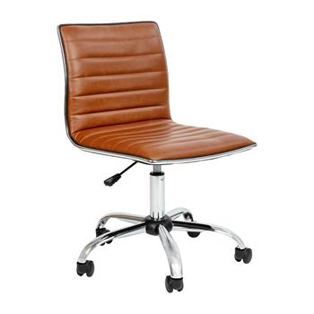 Flash Furniture Designer Brown Ribbed Swivel Task Chair, Low Black, Armless, Chrome Frame And Base