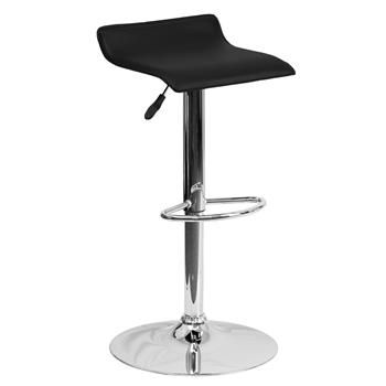 Flash Furniture Contemporary Adjustable Height Barstool with Solid Wave Seat and Chrome Base, Vinyl, Black