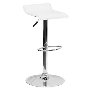 Flash Furniture Contemporary White Vinyl Adjustable Height Barstool with Solid Wave Seat and Chrome Base