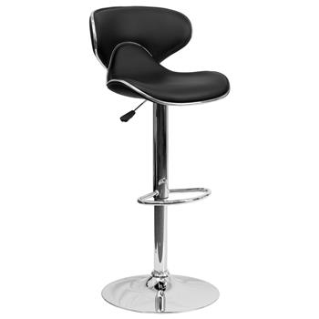Flash Furniture Contemporary Cozy Mid-Back Black Vinyl Adjustable Height Barstool with Chrome Base