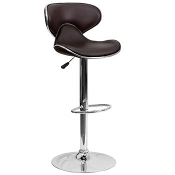 Flash Furniture Contemporary Cozy Mid-Back Brown Vinyl Adjustable Height Barstool with Chrome Base