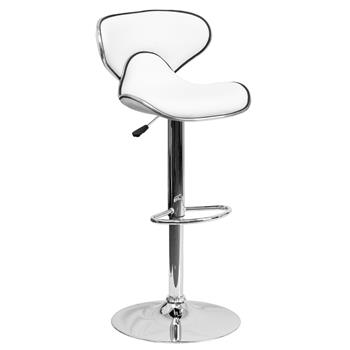 Flash Furniture Contemporary Cozy Mid-Back White Vinyl Adjustable Height Barstool with Chrome Base