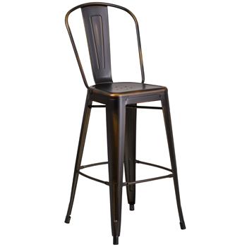Flash Furniture Commercial Grade 30 in High Distressed Copper Metal Indoor/Outdoor Barstool with Back