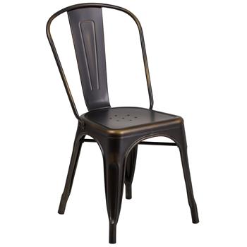 Flash Furniture Commercial Grade Distressed Copper Metal Indoor/Outdoor Stackable Chair
