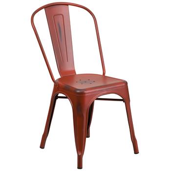 Flash Furniture Commercial Grade Distressed Kelly Red Metal Indoor/Outdoor Stackable Chair