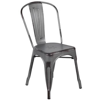 Flash Furniture Commercial Grade Distressed Silver Gray Metal Indoor/Outdoor Stackable Chair
