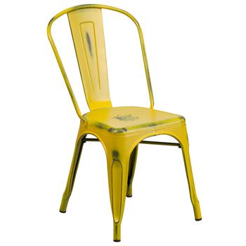 Flash Furniture Indoor/Outdoor Stackable Chair, Metal, Distressed Yellow
