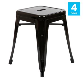 Flash Furniture 18&quot; Table Height Stool, Stackable, Metal, Black, Set of 4