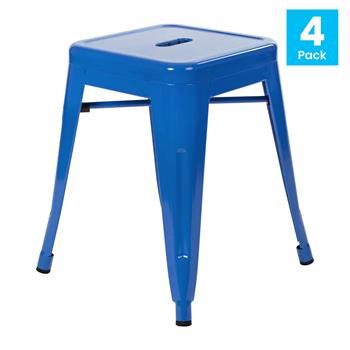 Flash Furniture 18&quot; Table Height Stool, Stackable, Metal, Royal Blue, Set of 4