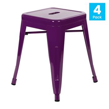 Flash Furniture 18&quot; Table Height Stool, Stackable, Metal, Purple, Set of 4