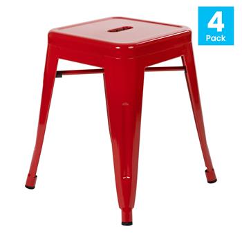 Flash Furniture 18&quot; Table Height Stool, Stackable, Metal, Red, Set of 4