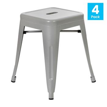 Flash Furniture 18&quot; Table Height Stool, Stackable, Metal, Silver, Set of 4