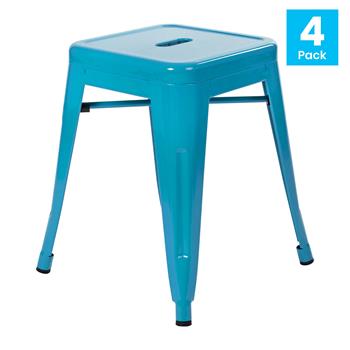Flash Furniture 18&quot; Table Height Stool, Stackable, Metal, Teal, Set of 4