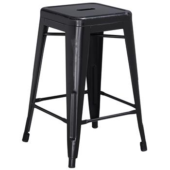 Flash Furniture Backless Indoor-Outdoor Counter Height Stool, Metal, Distressed Black, 24&quot; H