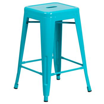 Flash Furniture Backless Crystal Indoor/Outdoor Counter Height Stool, Teal, 24 in H