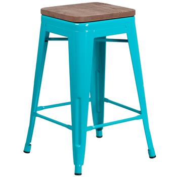 Flash Furniture 24&quot; Crystal Teal-Blue Stool with Square Wood Seat