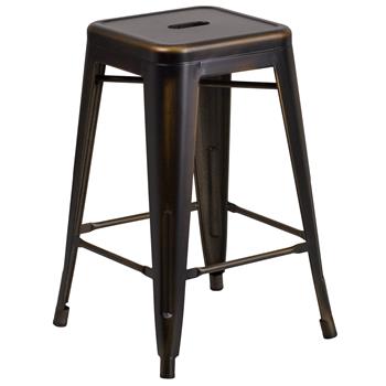 Flash Furniture Backless Indoor/Outdoor Counter Height Stool, Metal, Distressed Copper, 24 in H