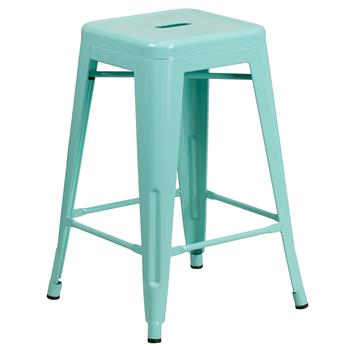 Flash Furniture Backless Indoor/Outdoor Counter Height Stool, Metal, Mint Green, 24 in H