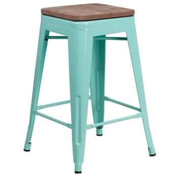 Flash Furniture 24&quot; Mint Green Stool with Square Wood Seat