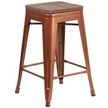 Flash Furniture 24&quot; Copper Stool with Square Wood Seat