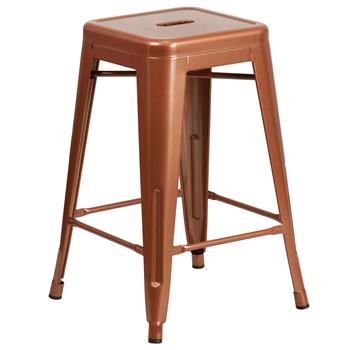 Flash Furniture Commercial Grade 24 in High Backless Copper Indoor/Outdoor Stool