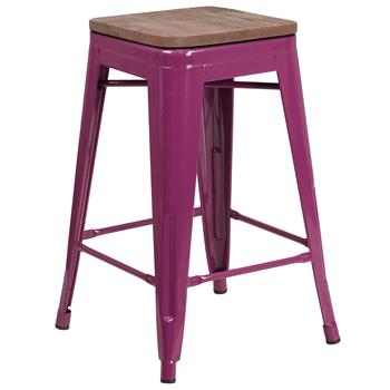 Flash Furniture 24&quot; Purple Stool with Square Wood Seat
