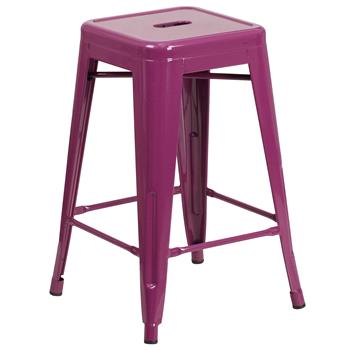 Flash Furniture Commercial Grade 24 in High Backless Purple Indoor/Outdoor Stool