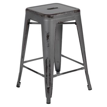 Flash Furniture Commercial Grade 24&quot; High Backless Distressed Silver Gray Metal Indoor/Outdoor Counter Height Stool